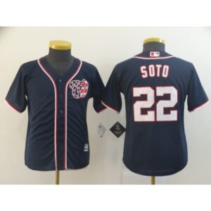 Youth Washington Nationals  #22 Juan Soto Navy Cool Base Stitched MLB Jersey