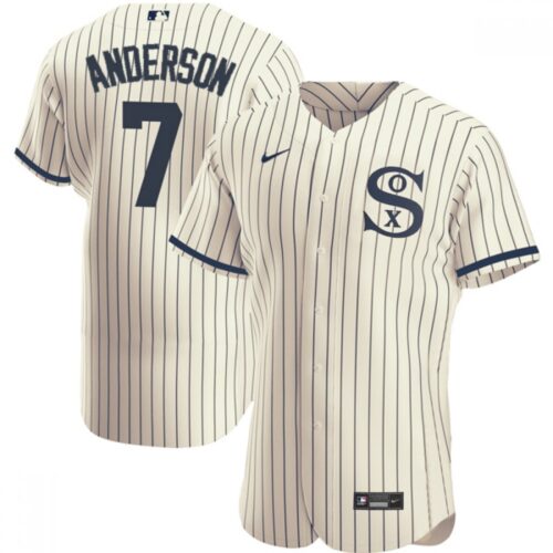 6863258d01e9d_1 Men's Chicago White Sox #7 Tim Anderson 2021 Cream/Navy Field of Dreams Name&Number Flex Base Stitched Jersey