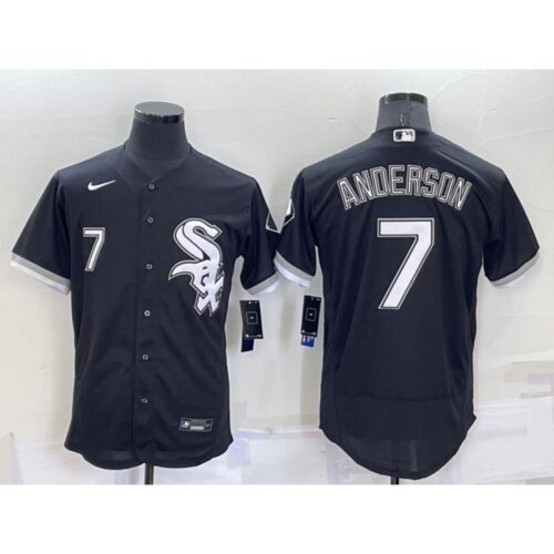 68632595b995e_1 Men's Chicago White Sox #7 Tim Anderson Black Flex Base Stitched Jersey
