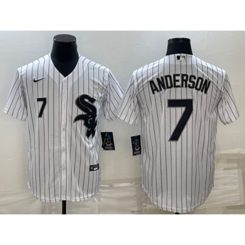 68632598dbd4e_1 Men's Chicago White Sox #7 Tim Anderson White Cool Base Stitched Jersey