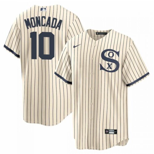 686325bd03b2d_1 Men's Chicago White Sox #10 Yoan Moncada 2021 Cream/Navy Name&Number Field of Dreams Cool Base Stitched Jersey