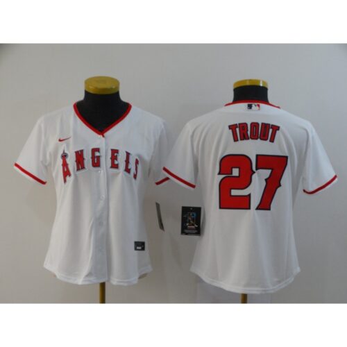 68632687a7d59_1 Women's Los Angeles Angels #27 Mike Trout White Cool Base Stitched MLB Jersey