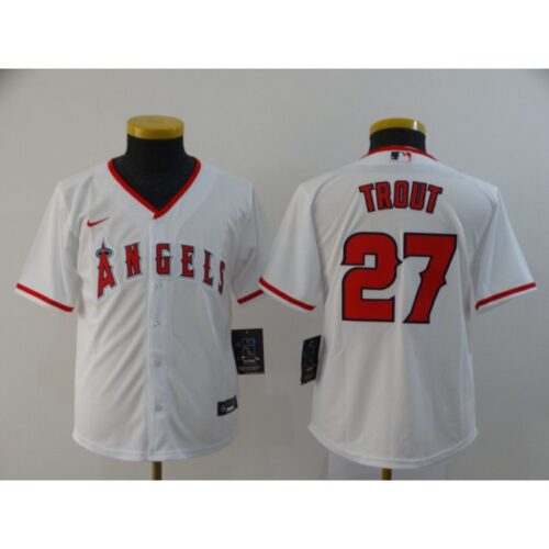 6863268cb9d0e_1 Youth Los Angeles Angels #27 Mike Trout White Cool Base Stitched MLB Jersey