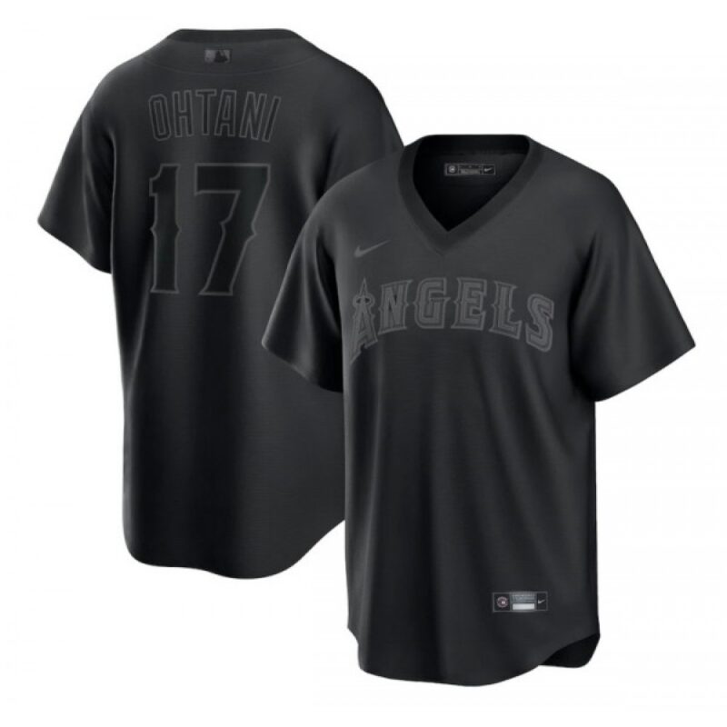 686326c3b8f25_1 Men's Los Angeles Angels #17 Shohei Ohtani Black Pitch Black Fashion Replica Stitched Jersey