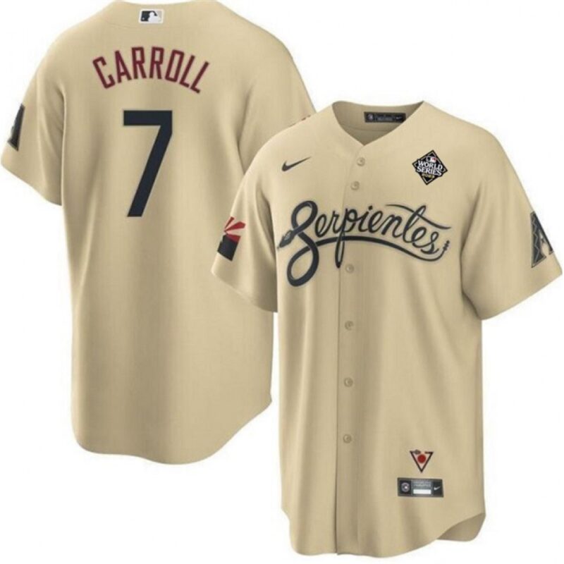 686326e9ae017_1 Men's Arizona Diamondbacks #7 Corbin Carroll Cream 2023 World Series City Connect Cool Base Stitched Baseball Jersey