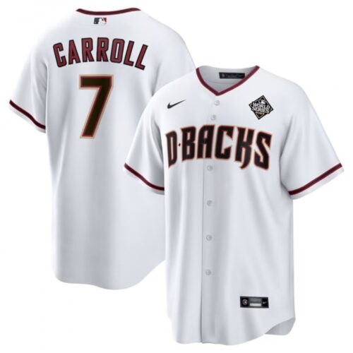 686326ecd757a_1 Men's Arizona Diamondbacks #7 Corbin Carroll White 2023 World Series Home Cool Base Stitched Baseball Jersey