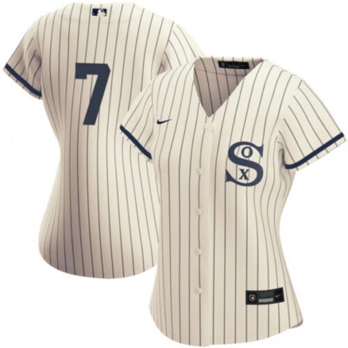 68632797c52b3_1 Women's Chicago White Sox #7 Tim Anderson 2021 Cream/Navy Name&Number Field of Dreams Cool Base Stitched Jersey(Run Small)