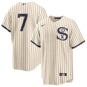 6863279a4882a_1 Men's Chicago White Sox #7 Tim Anderson 2021 Cream/Navy Field of Dreams Cool Base Stitched Jersey