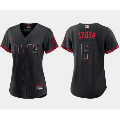 686327cab7338_1 Women's Cincinnati Reds #6 Jonathan india Black 2023 City Connect Stitched Baseball Jersey(Run Small)