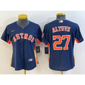 686328236a57a_1 Women's Houston Astros #27 Jose Altuve Navy With Patch Cool Base Stitched Baseball Jersey(Run Small)