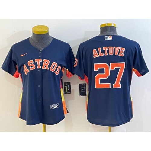 686328236a57a_1 Women's Houston Astros #27 Jose Altuve Navy With Patch Cool Base Stitched Baseball Jersey(Run Small)