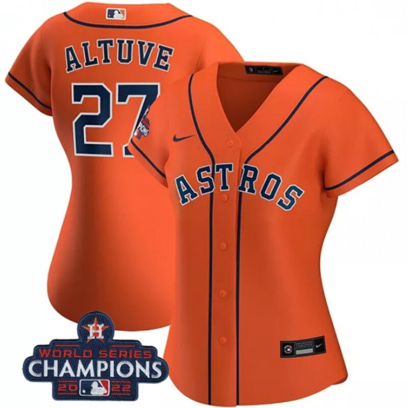 68632825c2ff6_1 Women's Houston Astros #27 Jose Altuve Orange 2022 World Series Champions Cool Base Stitched Baseball Jersey(Run Small)