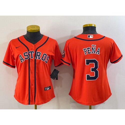686328488936d_1 Women's Houston Astros #3 Jeremy Pena Orange With Patch Cool Base Stitched Baseball Jersey(Run Small)