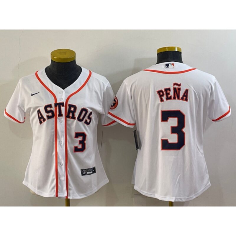 6863284b03afc_1 Women's Houston Astros #3 Jeremy Pena White With Patch Cool Base Stitched Baseball Jersey(Run Small)