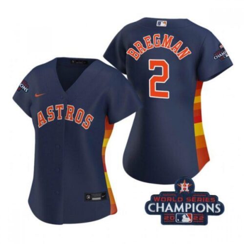 6863288490826_1 Women's Houston Astros #2 Alex Bregman Navy 2022 World Series Champions Cool Base Stitched Baseball Jersey(Run Small)