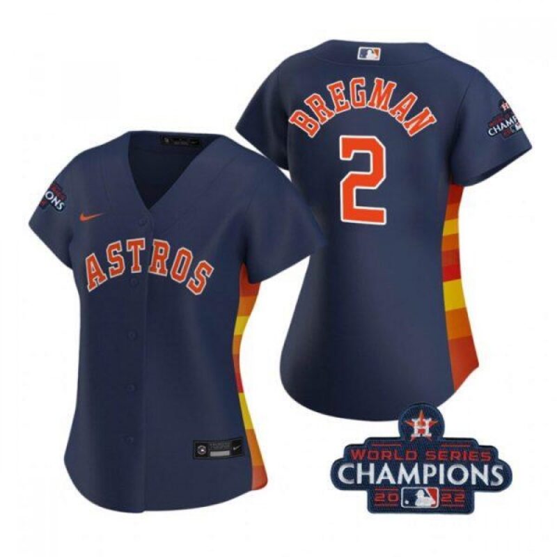 6863288490826_1 Women's Houston Astros #2 Alex Bregman Navy 2022 World Series Champions Cool Base Stitched Baseball Jersey(Run Small)