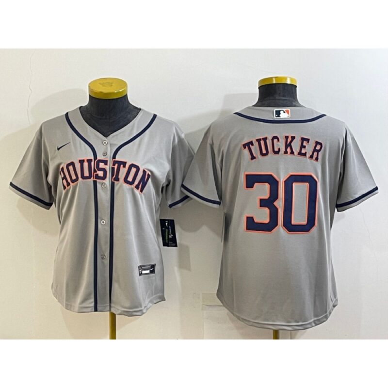 6863288f0202e_1 Women's Houston Astros #30 Kyle Tucker Gray Cool Base Stitched Baseball Jersey(Run Small)