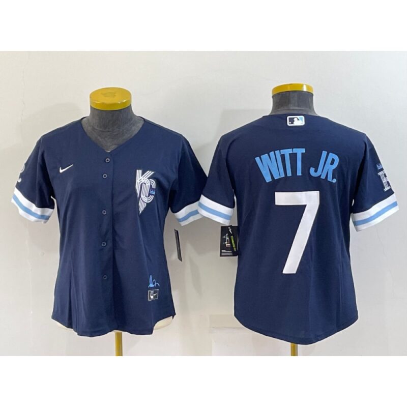 686328b79274e_1 Women's Kansas City Royals #7 Bobby Witt Jr. 2022 Navy City Connect Cool Base Stitched Jersey(Run Small)