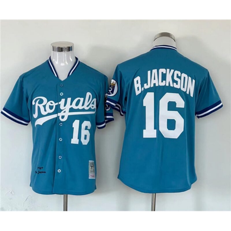686328cac03c7_1 Men's Kansas City Royals #16 Bo Jackson Blue Cool Base Stitched Jersey