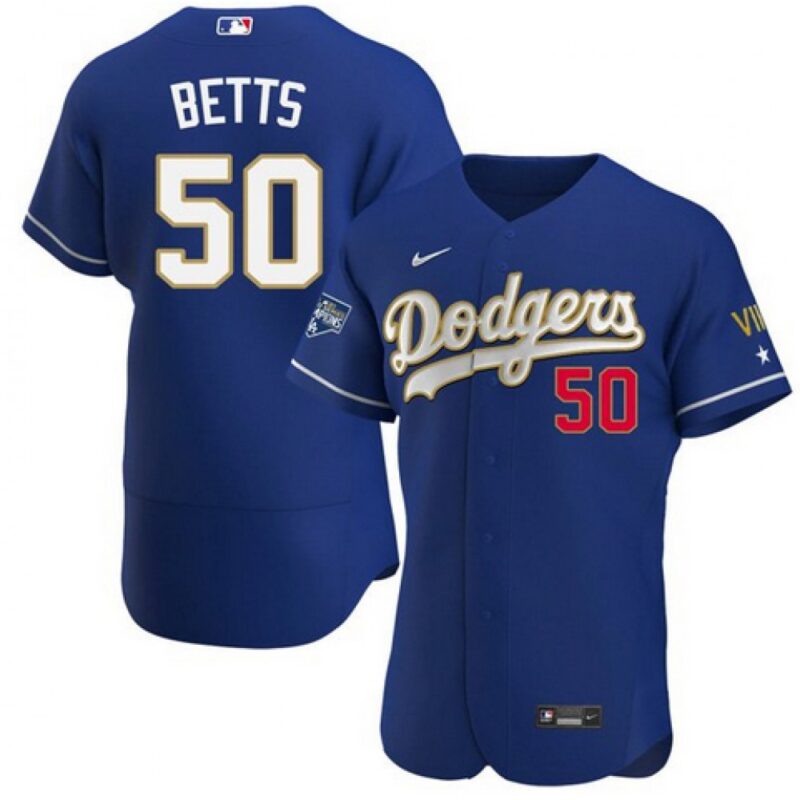 686328ed1c7c1_1 Men's Los Angeles Dodgers #50 Mookie Betts Royal Blue Championship Flex Base Sttiched MLB Jersey