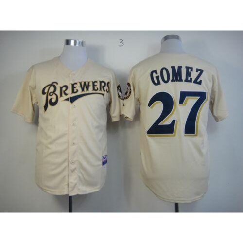 686328f848f07_1 Brewers #27 Carlos Gomez Cream YOUNinorm Cool Base Stitched MLB Jersey