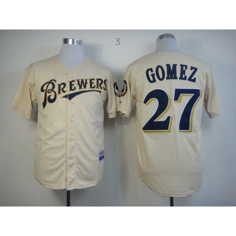 686328f848f07_1 Brewers #27 Carlos Gomez Cream YOUNinorm Cool Base Stitched MLB Jersey