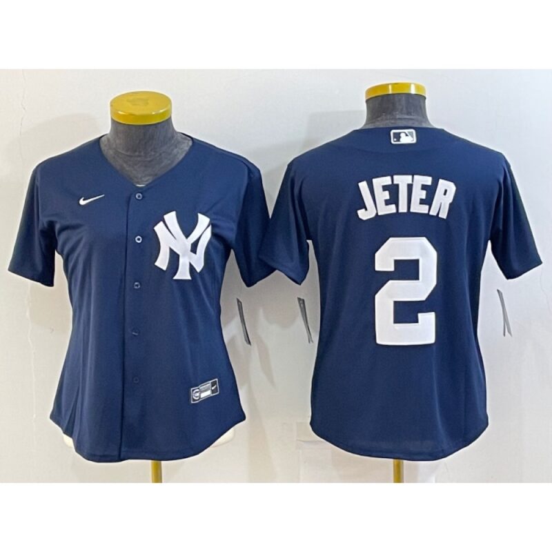 6863292e542d0_1 Women's New York Yankees #2 Derek Jeter Navy Stitched Baseball Jersey(Run Small)