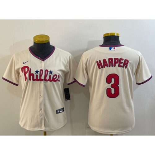 6863294962147_1 Women's Philadelphia Phillies #3 Bryce Harper Cream Cool Base Stitched Baseball Jersey(Run Small)