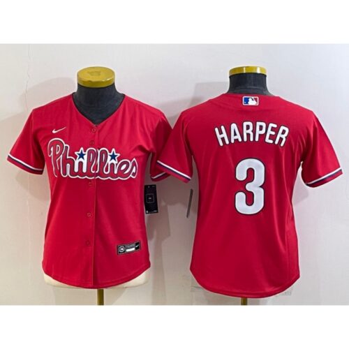 6863294bd4b10_1 Youth Philadelphia Phillies #3 Bryce Harper Red Cool Base Stitched Baseball Jersey