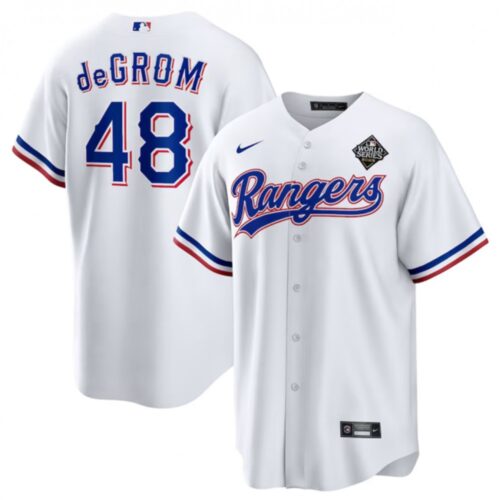 686329bcc4182_1 Men's Texas Rangers #48 Jacob deGrom White 2023 World Series Cool Base Stitched Baseball Jersey