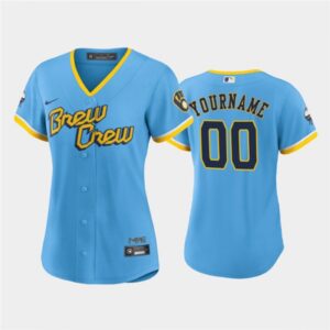 686329e1e25f5_1 Women's Milwaukee Brewers ACTIVE Player Custom 2022 Powder Blue City Connect Cool Base Stitched Jersey(Run Small)