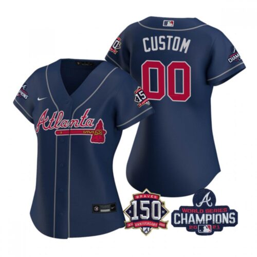 686329fad4de3_1 Women's Atlanta Braves Customized 2021 Navy World Series Champions With 150th Anniversary Stitched Jersey(Run Small)