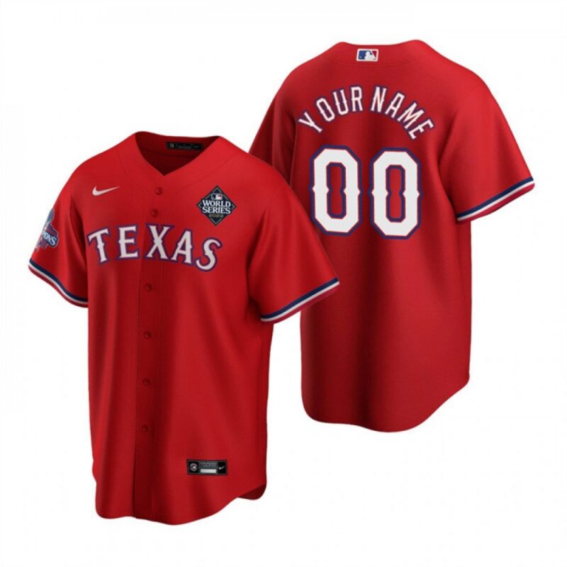 68632a7e4d8aa_1 Men's Texas Rangers ACTIVE Player Custom Red 2023 World Series Patch And Champions Patch Cool Base Stitched Baseball Jersey