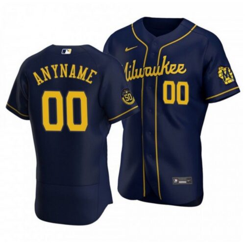 68632bede6598_1 Men's Milwaukee Brewers Customized Navy Flex Base Stitched Jersey