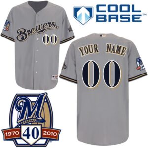 68632bfcb5b4a_1 Brewers Personalized Authentic Grey Cool Base w/40th Anniversary Patch MLB Jersey