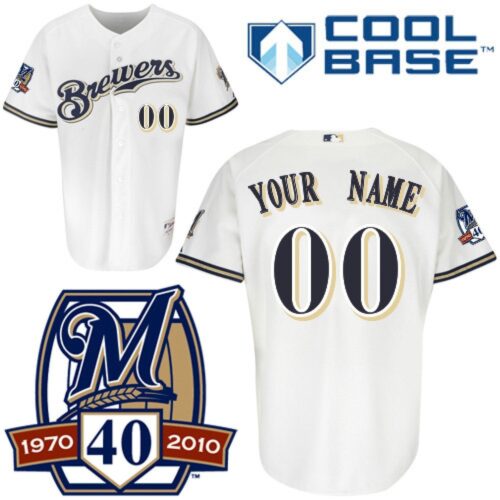68632bff666d6_1 Brewers Personalized Authentic White Cool Base w/40th Anniversary Patch MLB Jersey