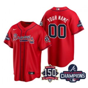 68632e3fac740_1 Men's Atlanta Braves Customized 2021 Red World Series Champions With 150th Anniversary Cool Base Stitched Jersey
