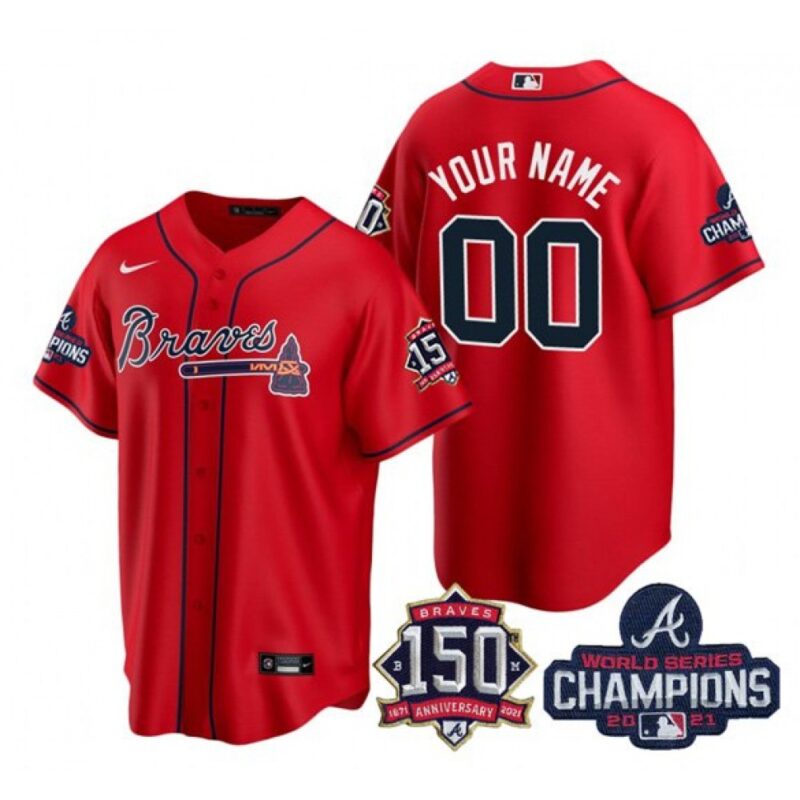 68632e3fac740_1 Men's Atlanta Braves Customized 2021 Red World Series Champions With 150th Anniversary Cool Base Stitched Jersey