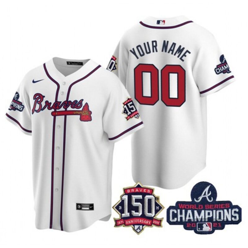 68632e4730d5c_1 Men's Atlanta Braves Customized 2021 White World Series Champions With 150th Anniversary Cool Base Stitched Jersey