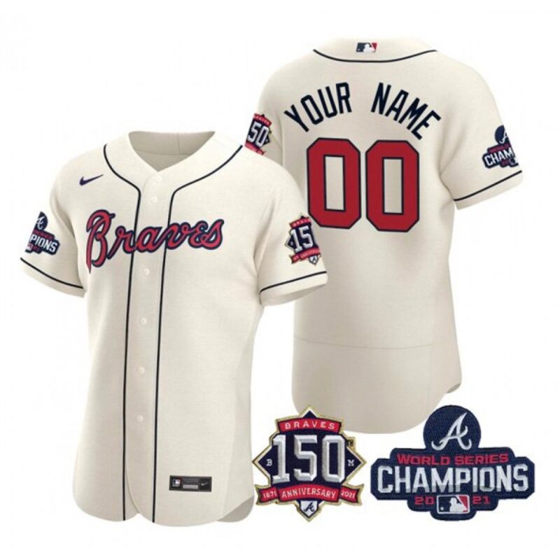 68632e5b6fcce_1 Men's Atlanta Braves Cream ACTIVE PLAYER Custom 2021 World Series Champions With 150th Anniversary Flex Base Stitched Jersey