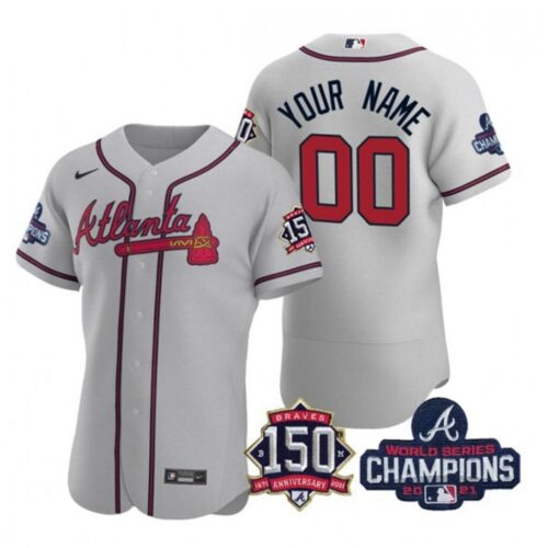 68632e6316a8b_1 Men's Atlanta Braves Grey ACTIVE PLAYER Custom 2021 World Series Champions With 150th Anniversary Stitched Jersey