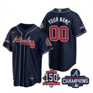 68632e65a6ab1_1 Men's Atlanta Braves ACTIVE Player Custom 2021 Navy World Series Chimpions With 150th Anniversary Cool Base Stitched Jersey