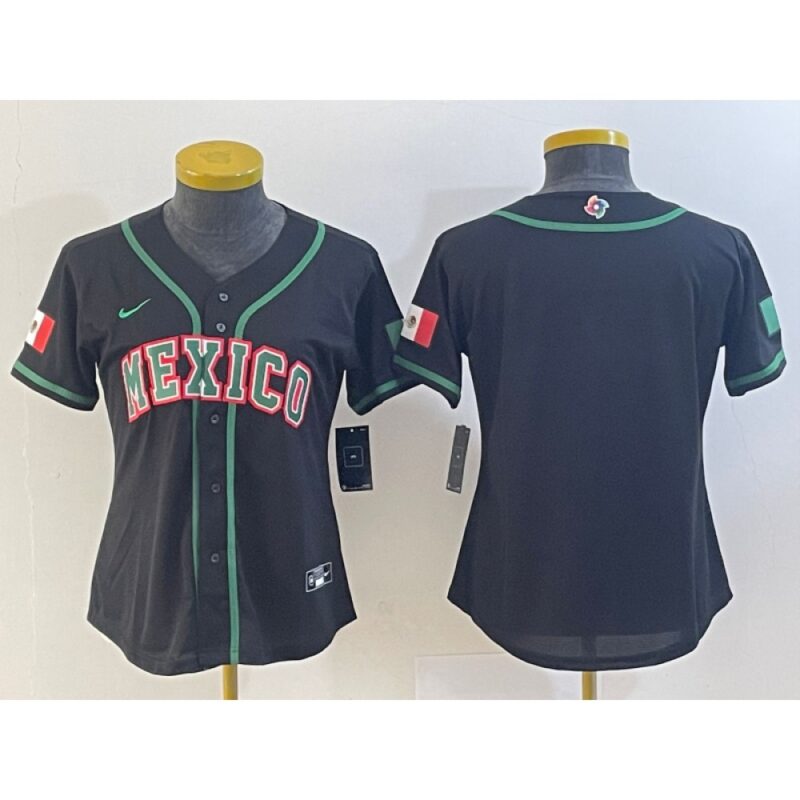 68632eb0268af_1 Youth Mexico Baseball Blank 2023 Black World Baseball Classic Stitched Jersey