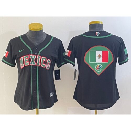68632eb2c6a1d_1 Youth Mexico Baseball Blank 2023 Black World Baseball With Big Logo Classic Stitched Jersey
