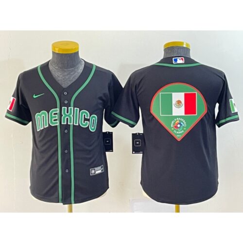 68632ebc37d68_1 Youth Mexico Baseball 2023 Black Big Logo World Baseball Classic Stitched Jersey