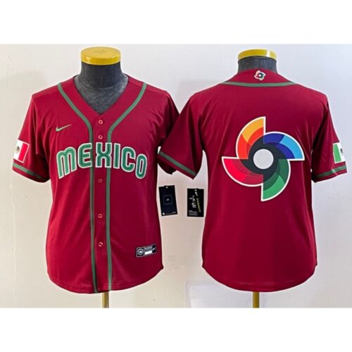 68632ec7e81b7_1 Youth Mexico Baseball 2023 Red Big Logo World Baseball Classic Stitched Jersey