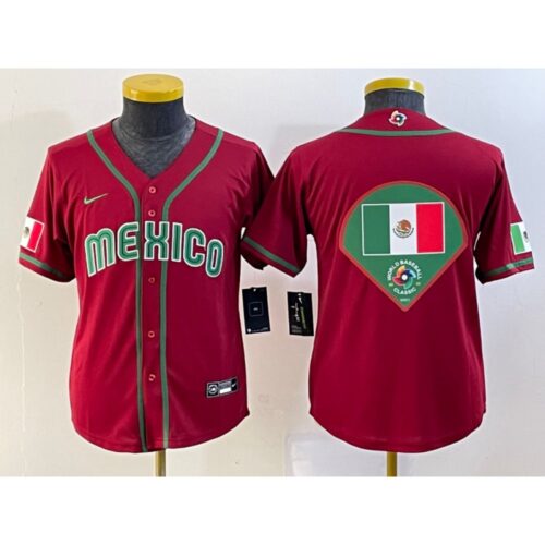 68632eca520fa_1 Youth Mexico Baseball 2023 Red Big Logo World Baseball Classic Stitched Jersey