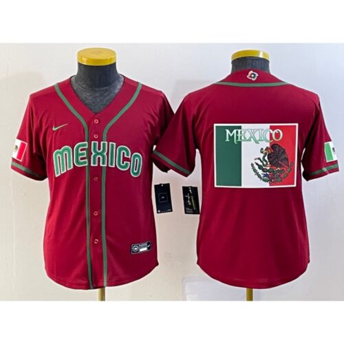 68632eccd43df_1 Youth Mexico Baseball 2023 Red Big Logo World Baseball Classic Stitched Jersey