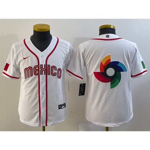 68632ed45566f_1 Youth Mexico Baseball 2023 White Big Logo World Baseball Classic Stitched Jersey