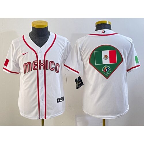 68632ed6b5ff5_1 Youth Mexico Baseball 2023 White Big Logo World Baseball Classic Stitched Jersey